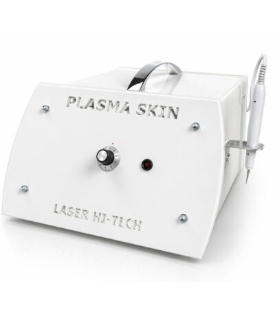 Urządzenie do zabiegu Plasma Skin Laser HI-TECH z metalową głowicą i regulatory kontrolne na białej obudowie