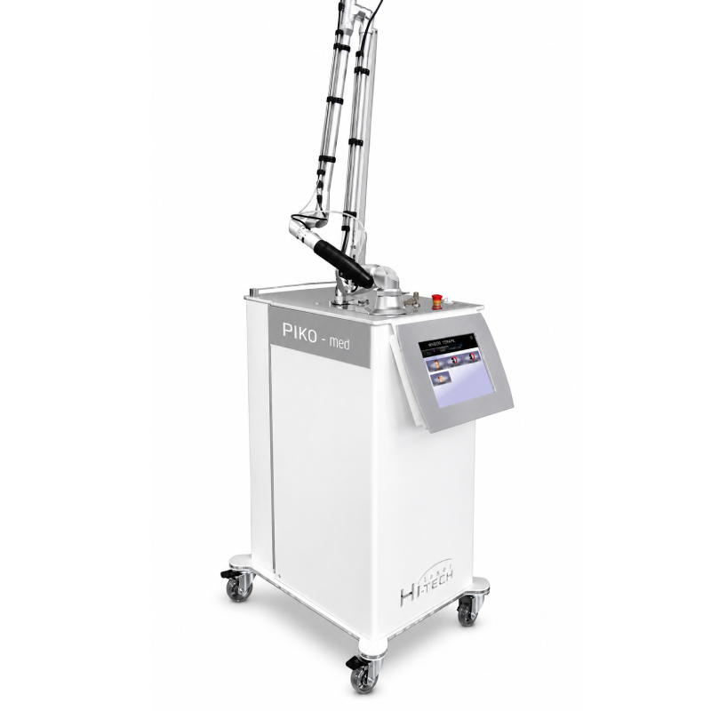 Medyczny laser PIKO-med na mobilnym wózku z cyfrowym panelem sterowania i artykułowanym ramieniem