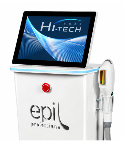 Urządzenie do depilacji laserowej Epi Professional z ekranem Hi-Tech i dużym czerwonym przyciskiem zasilania